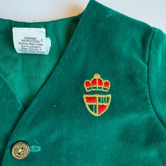 Vintage Baby Suspender Short Set Green Velour 6-9m - Picture 4 of 16